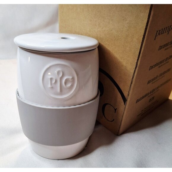 Pampered Chef Ceramic Microwave Egg Cooker #1529 White Gray Kitchen Gadget NWOT - Picture 1 of 8